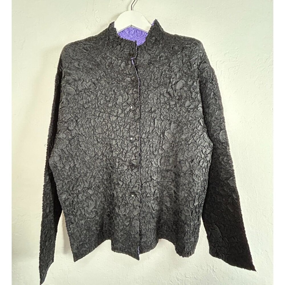 Dorman Women's Crinkle Reversible Top Button Down Gray Purple Medium Large NWT